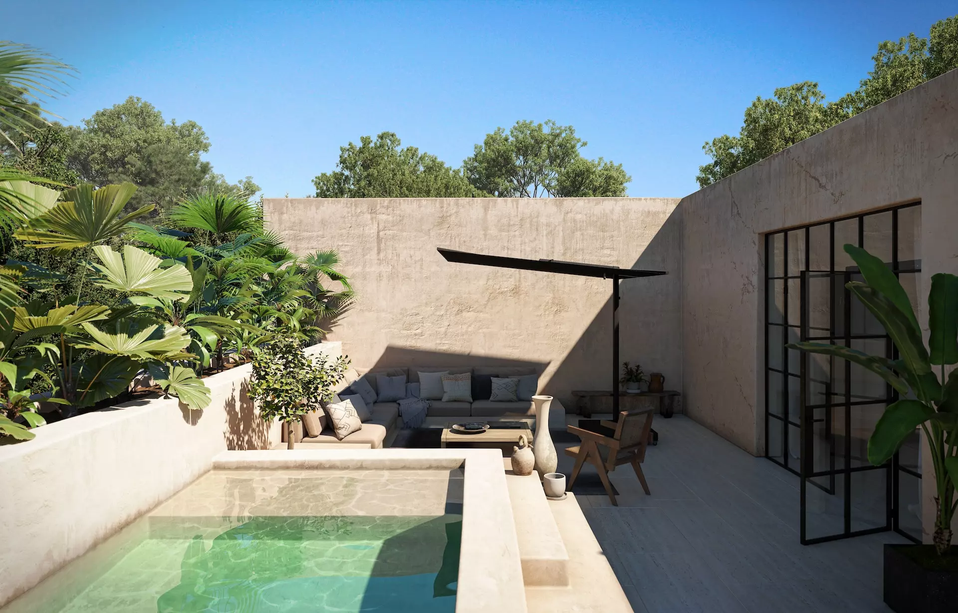 Parasol déporté sur pied avec châssis (2.5x2.5m)