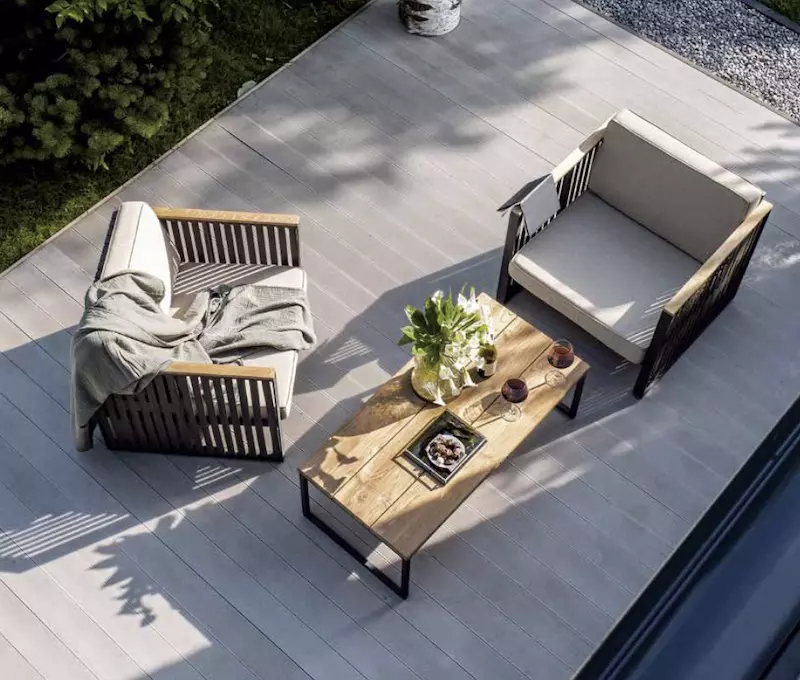 Fauteuil une place en alu, bois (teck) et cordage(HORIZ 23801)