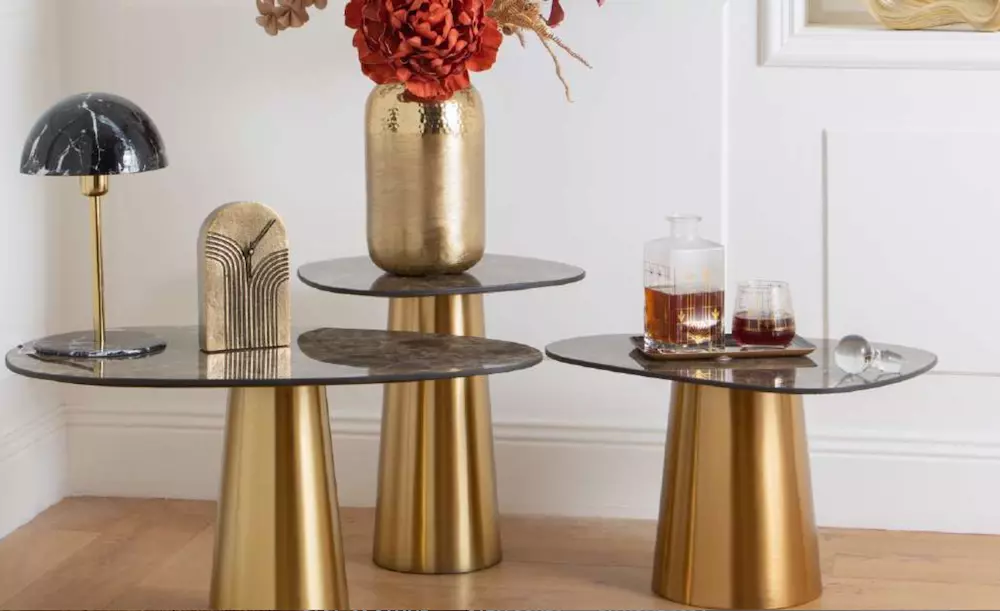 Lot de 3 tables basses ovales effet marbre(TABLE DETENTE)